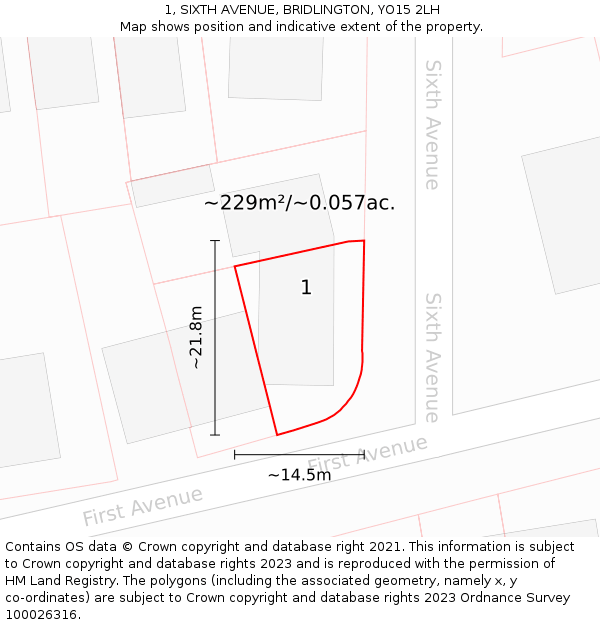 1, SIXTH AVENUE, BRIDLINGTON, YO15 2LH: Plot and title map