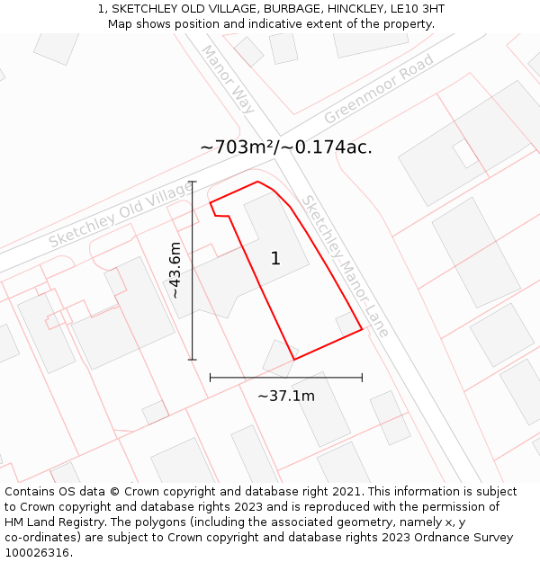 1, SKETCHLEY OLD VILLAGE, BURBAGE, HINCKLEY, LE10 3HT: Plot and title map