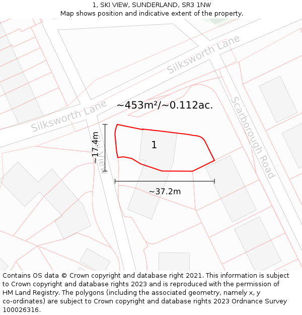 1, SKI VIEW, SUNDERLAND, SR3 1NW: Plot and title map