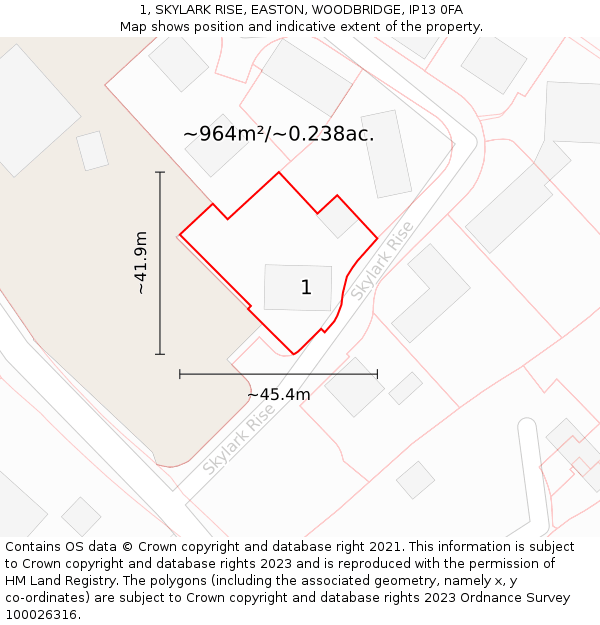 1, SKYLARK RISE, EASTON, WOODBRIDGE, IP13 0FA: Plot and title map