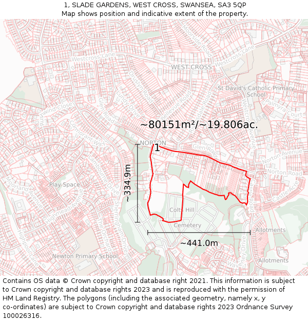 1, SLADE GARDENS, WEST CROSS, SWANSEA, SA3 5QP: Plot and title map