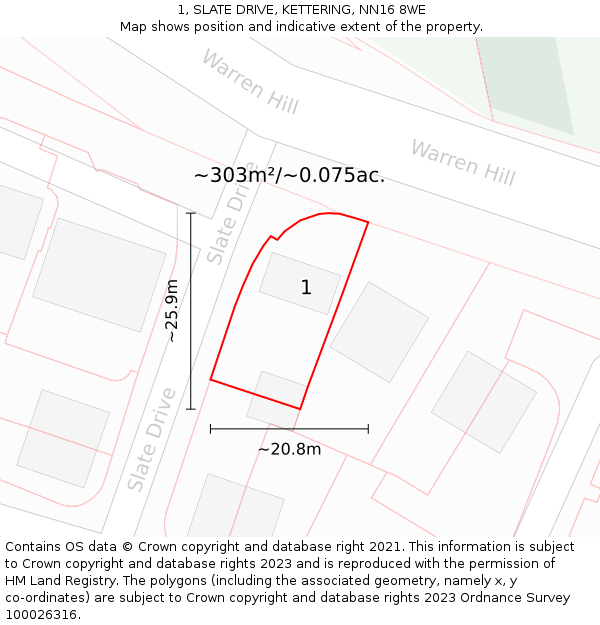 1, SLATE DRIVE, KETTERING, NN16 8WE: Plot and title map