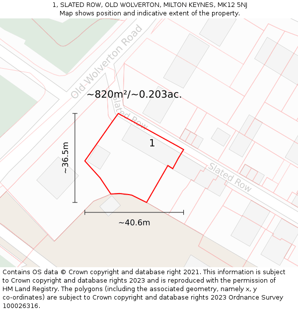 1, SLATED ROW, OLD WOLVERTON, MILTON KEYNES, MK12 5NJ: Plot and title map