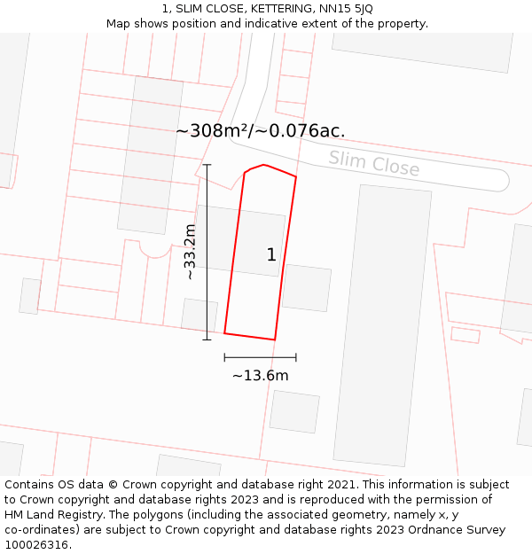 1, SLIM CLOSE, KETTERING, NN15 5JQ: Plot and title map