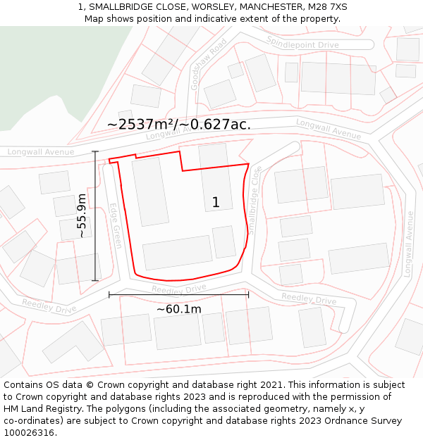 1, SMALLBRIDGE CLOSE, WORSLEY, MANCHESTER, M28 7XS: Plot and title map