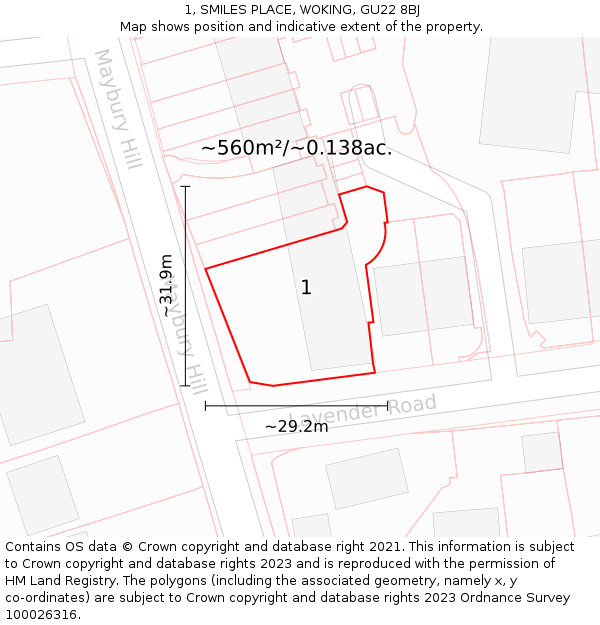 1, SMILES PLACE, WOKING, GU22 8BJ: Plot and title map