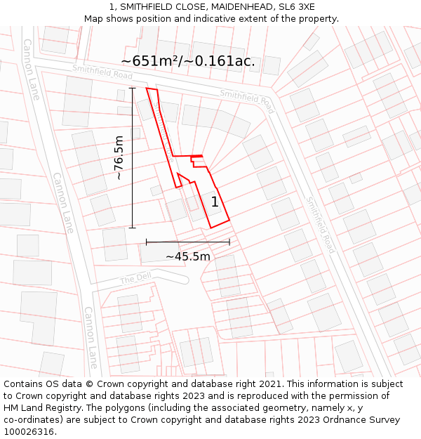 1, SMITHFIELD CLOSE, MAIDENHEAD, SL6 3XE: Plot and title map