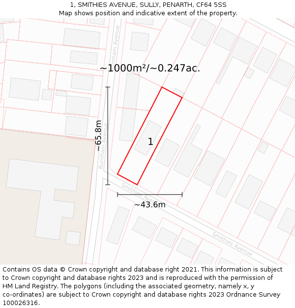 1, SMITHIES AVENUE, SULLY, PENARTH, CF64 5SS: Plot and title map