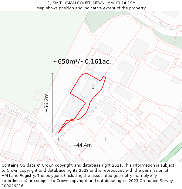 1, SMITHYMAN COURT, NEWNHAM, GL14 1SA: Plot and title map