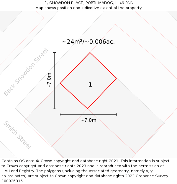 1, SNOWDON PLACE, PORTHMADOG, LL49 9NN: Plot and title map