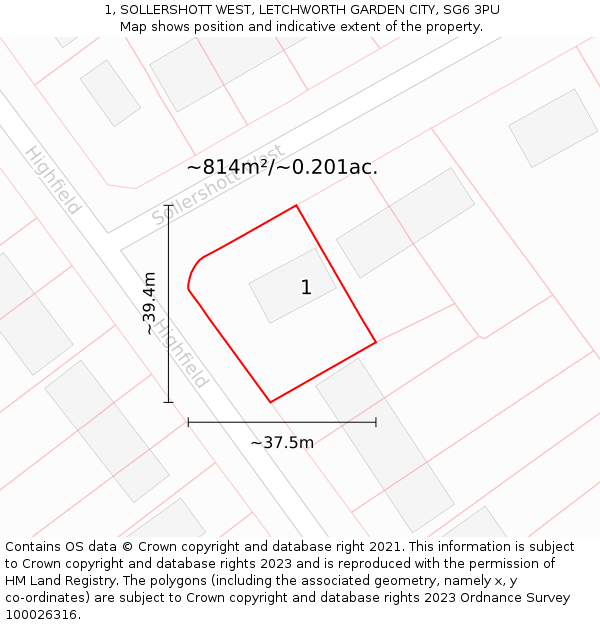 1, SOLLERSHOTT WEST, LETCHWORTH GARDEN CITY, SG6 3PU: Plot and title map