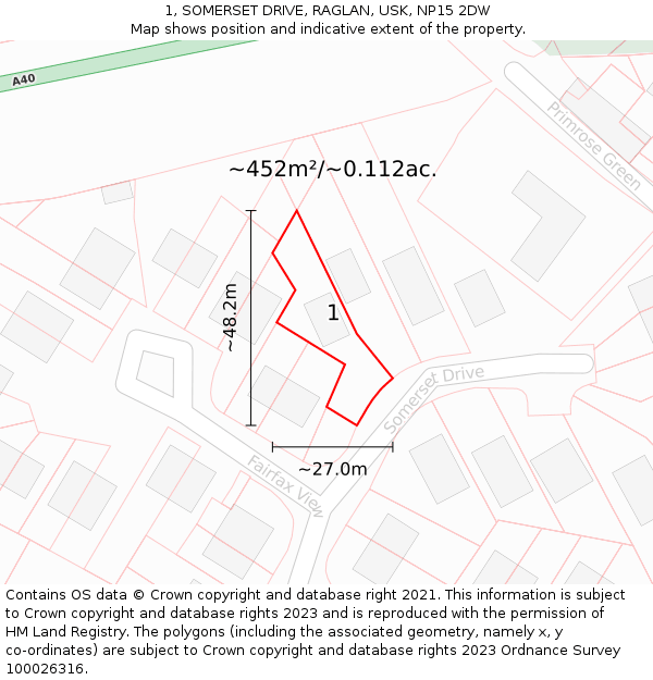 1, SOMERSET DRIVE, RAGLAN, USK, NP15 2DW: Plot and title map