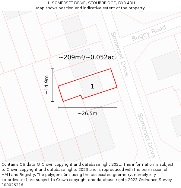 1, SOMERSET DRIVE, STOURBRIDGE, DY8 4RH: Plot and title map