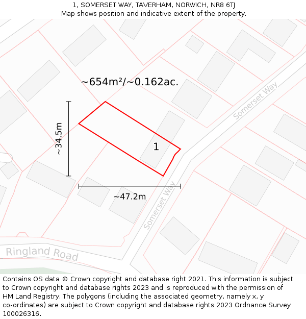 1, SOMERSET WAY, TAVERHAM, NORWICH, NR8 6TJ: Plot and title map