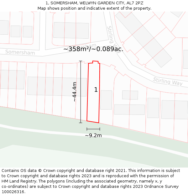 1, SOMERSHAM, WELWYN GARDEN CITY, AL7 2PZ: Plot and title map