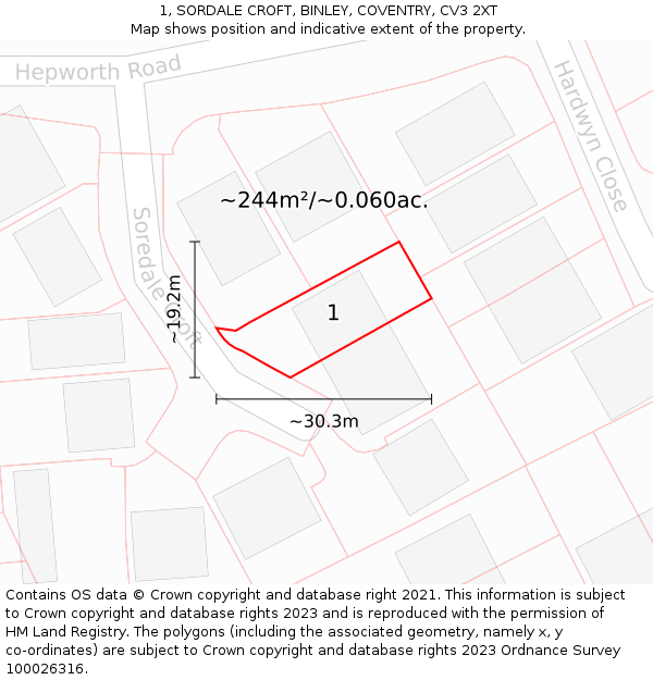 1, SORDALE CROFT, BINLEY, COVENTRY, CV3 2XT: Plot and title map