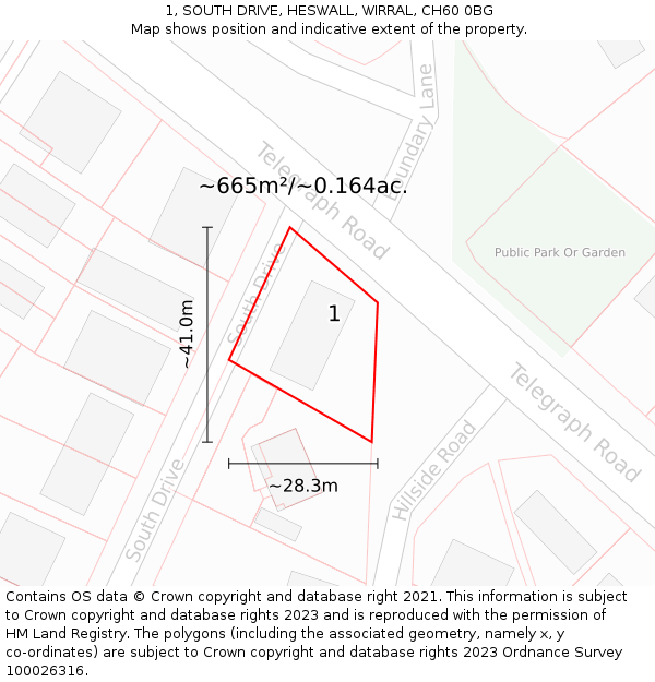 1, SOUTH DRIVE, HESWALL, WIRRAL, CH60 0BG: Plot and title map