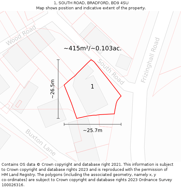 1, SOUTH ROAD, BRADFORD, BD9 4SU: Plot and title map