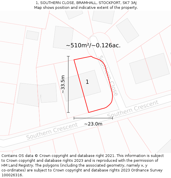 1, SOUTHERN CLOSE, BRAMHALL, STOCKPORT, SK7 3AJ: Plot and title map