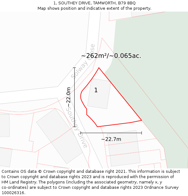 1, SOUTHEY DRIVE, TAMWORTH, B79 8BQ: Plot and title map