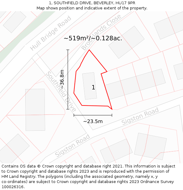 1, SOUTHFIELD DRIVE, BEVERLEY, HU17 9PR: Plot and title map