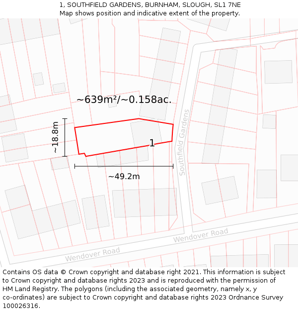 1, SOUTHFIELD GARDENS, BURNHAM, SLOUGH, SL1 7NE: Plot and title map