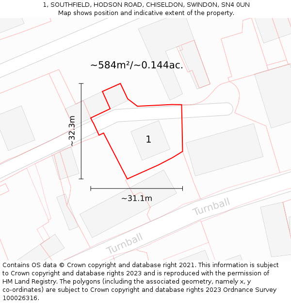 1, SOUTHFIELD, HODSON ROAD, CHISELDON, SWINDON, SN4 0UN: Plot and title map