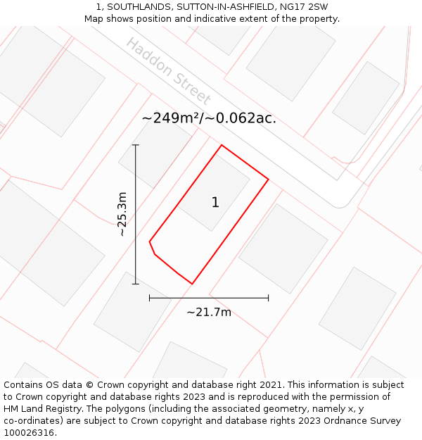 1, SOUTHLANDS, SUTTON-IN-ASHFIELD, NG17 2SW: Plot and title map