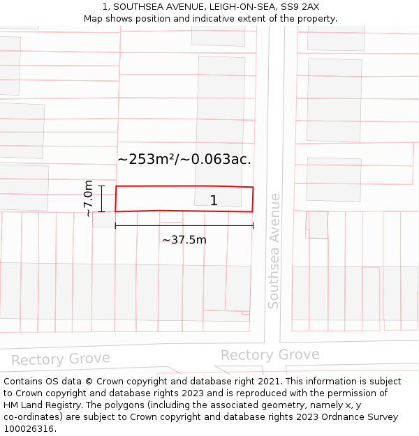 1, SOUTHSEA AVENUE, LEIGH-ON-SEA, SS9 2AX: Plot and title map