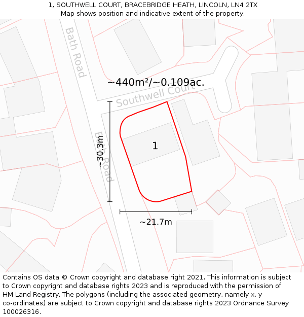 1, SOUTHWELL COURT, BRACEBRIDGE HEATH, LINCOLN, LN4 2TX: Plot and title map