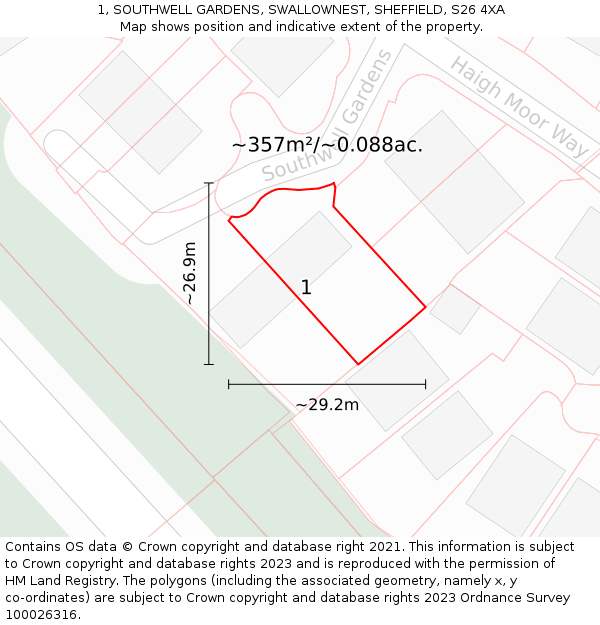 1, SOUTHWELL GARDENS, SWALLOWNEST, SHEFFIELD, S26 4XA: Plot and title map