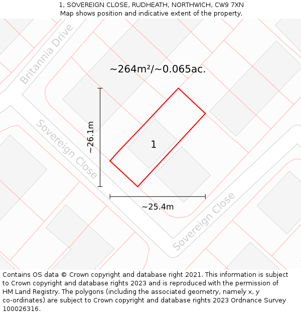 1, SOVEREIGN CLOSE, RUDHEATH, NORTHWICH, CW9 7XN: Plot and title map