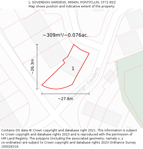 1, SOVEREIGN GARDENS, MISKIN, PONTYCLUN, CF72 8SZ: Plot and title map