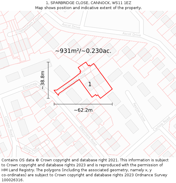 1, SPARBRIDGE CLOSE, CANNOCK, WS11 1EZ: Plot and title map