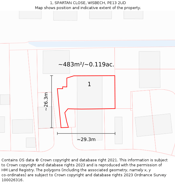 1, SPARTAN CLOSE, WISBECH, PE13 2UD: Plot and title map