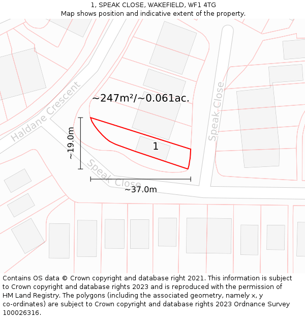 1, SPEAK CLOSE, WAKEFIELD, WF1 4TG: Plot and title map