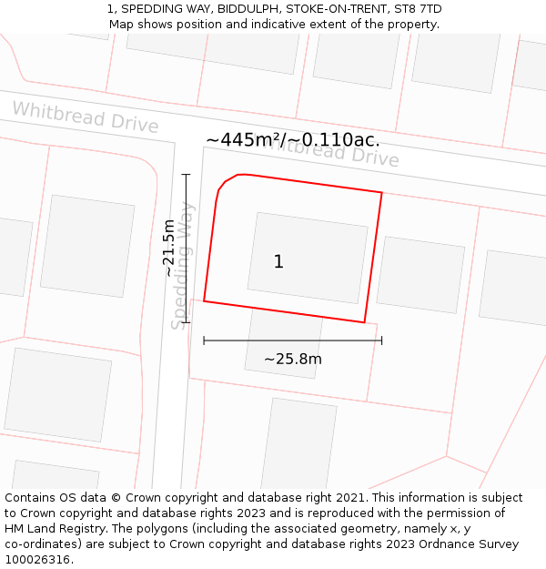 1, SPEDDING WAY, BIDDULPH, STOKE-ON-TRENT, ST8 7TD: Plot and title map