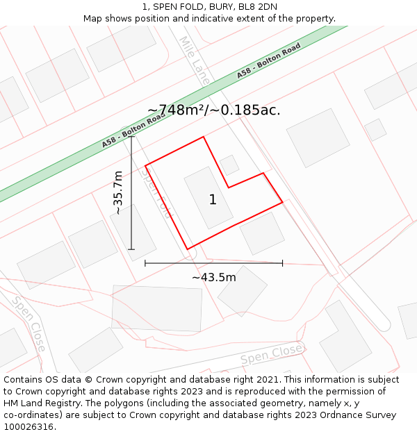 1, SPEN FOLD, BURY, BL8 2DN: Plot and title map