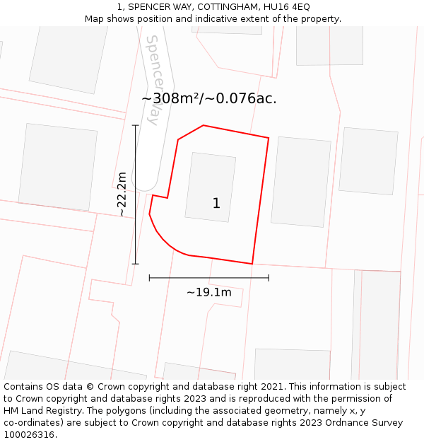 1, SPENCER WAY, COTTINGHAM, HU16 4EQ: Plot and title map