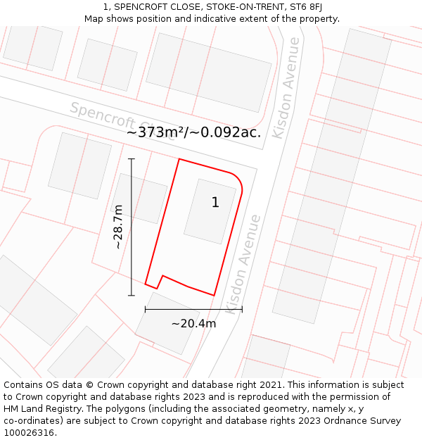 1, SPENCROFT CLOSE, STOKE-ON-TRENT, ST6 8FJ: Plot and title map