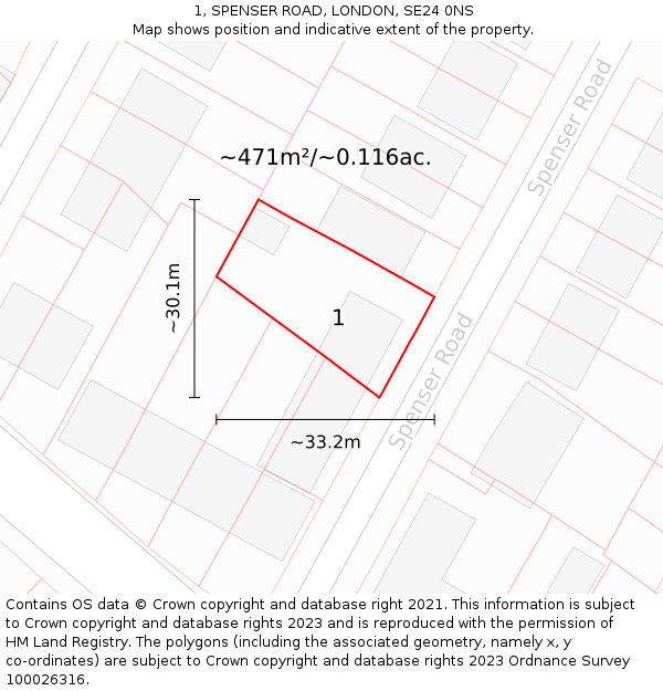 1, SPENSER ROAD, LONDON, SE24 0NS: Plot and title map