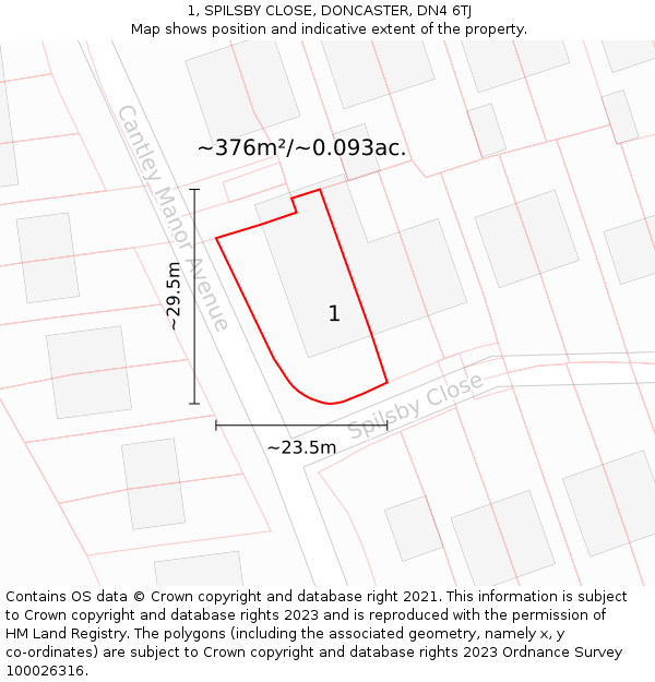 1, SPILSBY CLOSE, DONCASTER, DN4 6TJ: Plot and title map