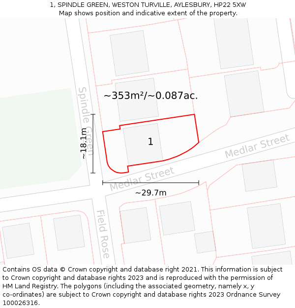 1, SPINDLE GREEN, WESTON TURVILLE, AYLESBURY, HP22 5XW: Plot and title map