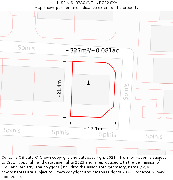 1, SPINIS, BRACKNELL, RG12 8XA: Plot and title map