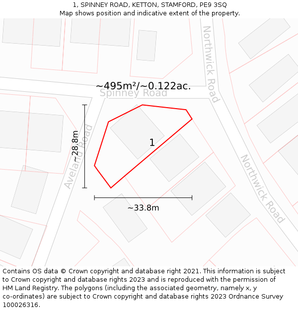 1, SPINNEY ROAD, KETTON, STAMFORD, PE9 3SQ: Plot and title map
