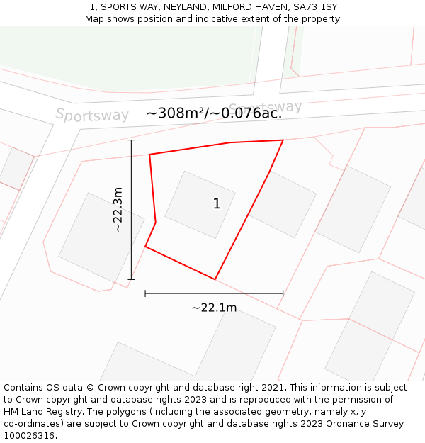 1, SPORTS WAY, NEYLAND, MILFORD HAVEN, SA73 1SY: Plot and title map