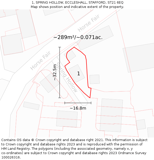 1, SPRING HOLLOW, ECCLESHALL, STAFFORD, ST21 6EQ: Plot and title map