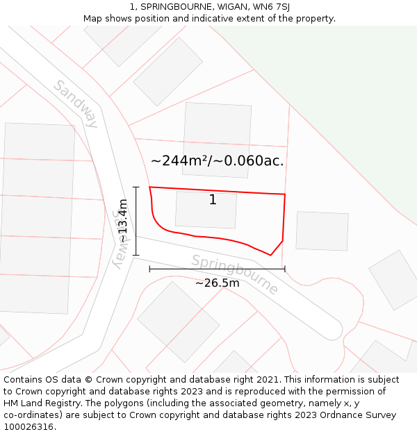 1, SPRINGBOURNE, WIGAN, WN6 7SJ: Plot and title map