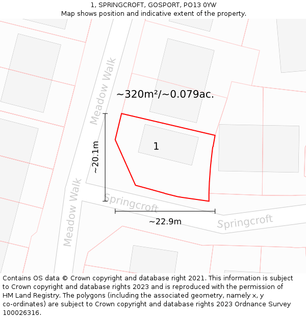 1, SPRINGCROFT, GOSPORT, PO13 0YW: Plot and title map