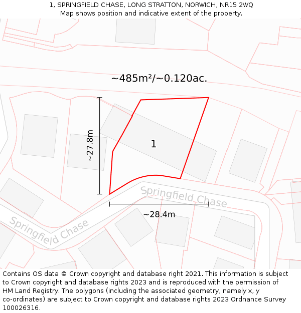 1, SPRINGFIELD CHASE, LONG STRATTON, NORWICH, NR15 2WQ: Plot and title map